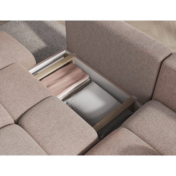 Divano angolare marrone chiaro allungabile/con contenitore (con penisola a destra/con chaise lounge) con rivestimento in bouclé Vittario – ELTAP-image-3