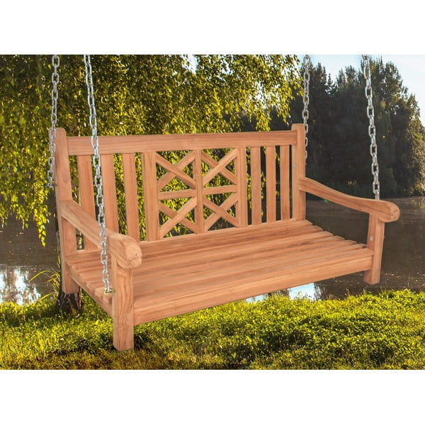 Dondolo sospeso da giardino in legno colore naturale Latoa - Garden Pleasure-image-1