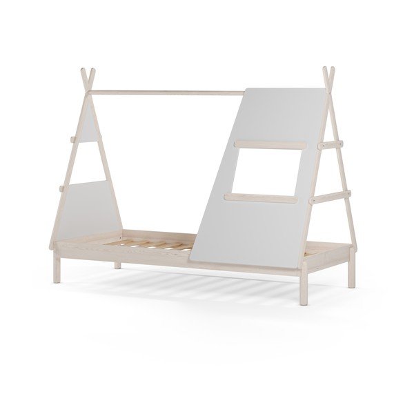 Letto da bambini a forma di casa color crema in pino massiccio con rete inclusa 90x200 cm Enola – Marckeric-image-4