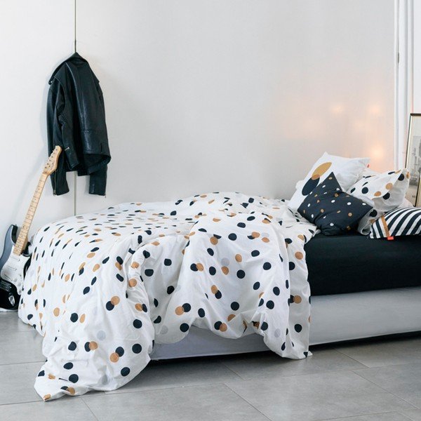 Copripiumino in cotone bianco per letto singolo 140x200 cm Golden dots - Blanc-image-3