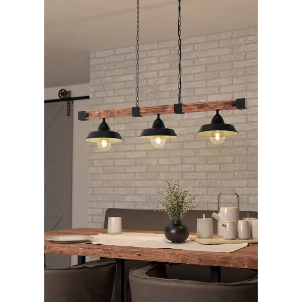 Lampadario nero/di colore naturale con paralume in metallo OLDBURY – EGLO-image-1