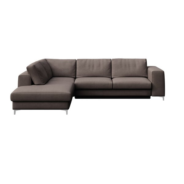 Divano angolare grigio tortora allungabile e con contenitore (con penisola a sinistra e forma a L) rivestito in velluto Rene – Rodier