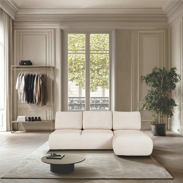 Divano angolare color crema (con penisola a destra e chaise lounge) rivestito in bouclé Mirel – Rodier-image-1