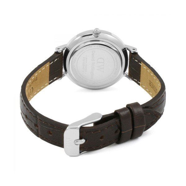 Orologio da donna con cinturino in pelle e quadrante bianco con dettagli argentati Petite York, ⌀ 28 mm - Daniel Wellington-image-3