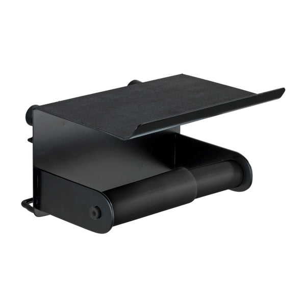 Porta carta igienica a parete nero con supporto per cellulare Classic Plus - Wenko-image-3