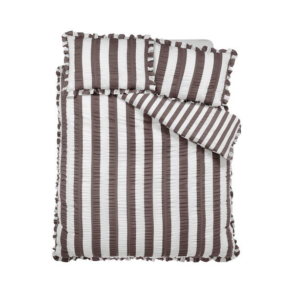 Set copripiumino e federa marrone scuro per letto matrimoniale 200x200 cm Seersucker Frill Stripe – Catherine Lansfield