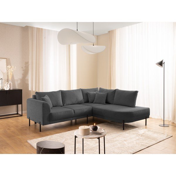 Divano angolare grigio scuro (con penisola a destra/a L) con rivestimento in ciniglia Mauris  – Ropez-image-1