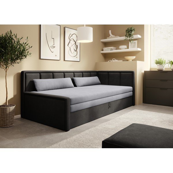 Divano grigio scuro allungabile/con contenitore e rivestimento in ciniglia 214 cm Fulgeo – ELTAP-image-1
