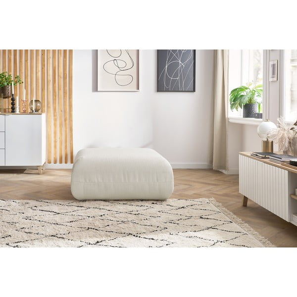 Pouf in velluto a coste bianco Lecomte - Bobochic Paris-image-4