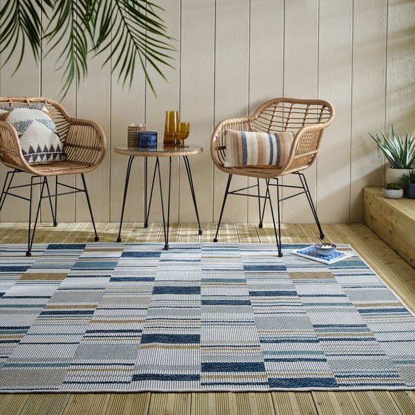 Tappeto da interno e esterno giallo e blu 160x230 cm Rosco Geo – Flair Rugs-image-1