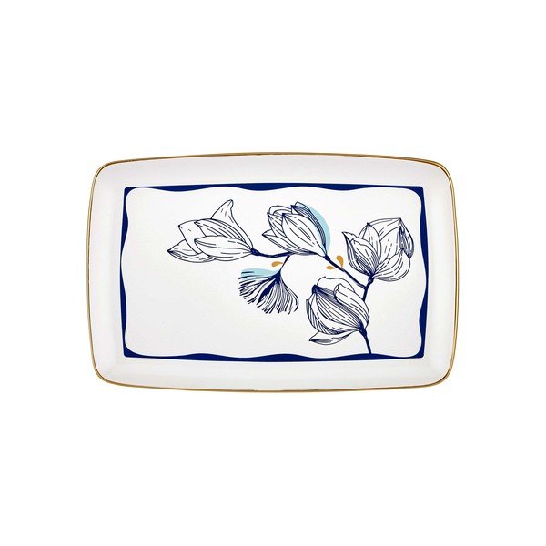 Piatto da portata in porcellana bianca con fiori blu Bleu, 34 x 25 cm - Mia-image-2