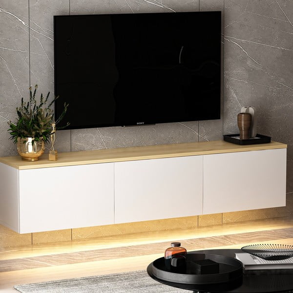 Mobile TV bianco-naturale effetto rovere 160x35x32 cm Neon - Kalune Design-image-2
