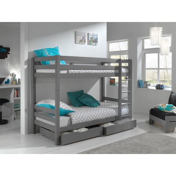 Letto a castello grigio in legno di pino con spazio di archiviazione PINO - Vipack-image-1