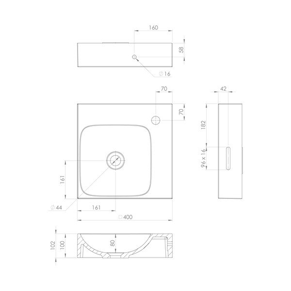 Lavabo bianco in composito minerale 40x40 cm Emona – Sapho-image-2