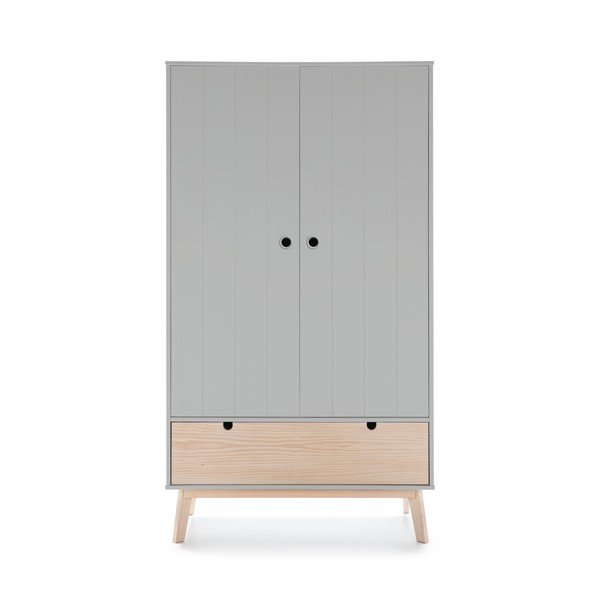 Armadio per bambini grigio con gambe in legno di pino Kiara - Marckeric-image-2
