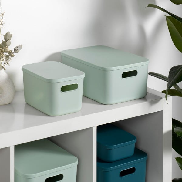 Scatola con coperchio in verde chiaro in plastica 24,5x18x15 cm – Homéa-image-2