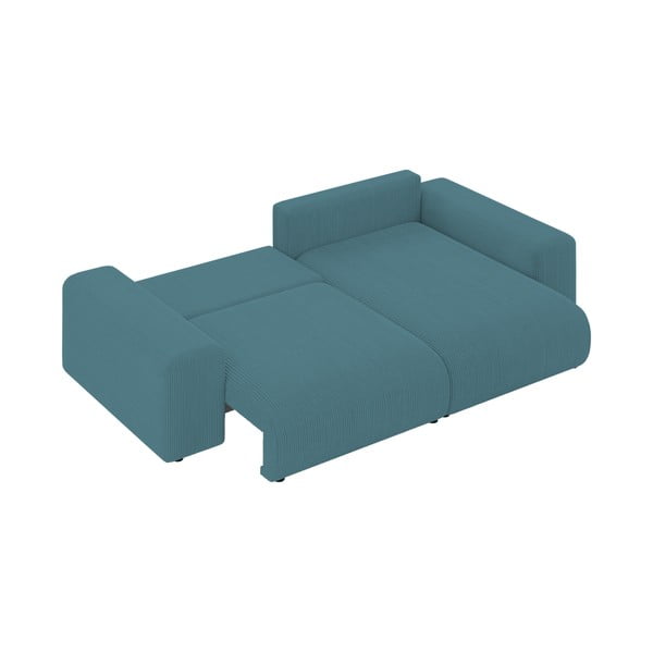Divano angolare turchese allungabile/con contenitore con rivestimento in velluto a coste Luma – Ropez-image-4