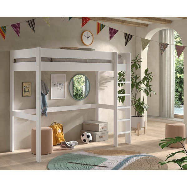 Letto da bambini rialzato bianco con rete inclusa 90x200 cm Primo – Vipack-image-1