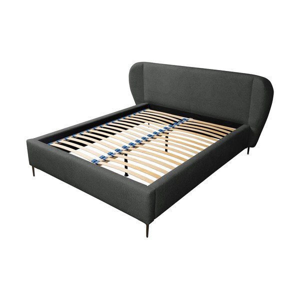 Letto matrimoniale imbottito grigio scuro con rete inclusa 180x200 cm Makana – Makamii-image-1