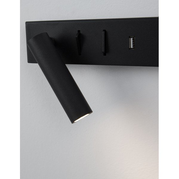 Lampada da parete LED nera opaca in metallo con struttura flessibile/con porta USB Vida – Nova Luce-image-1