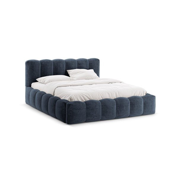 Letto matrimoniale imbottito blu scuro con contenitore con rete inclusa 180x200 cm Lupine – Micadoni 