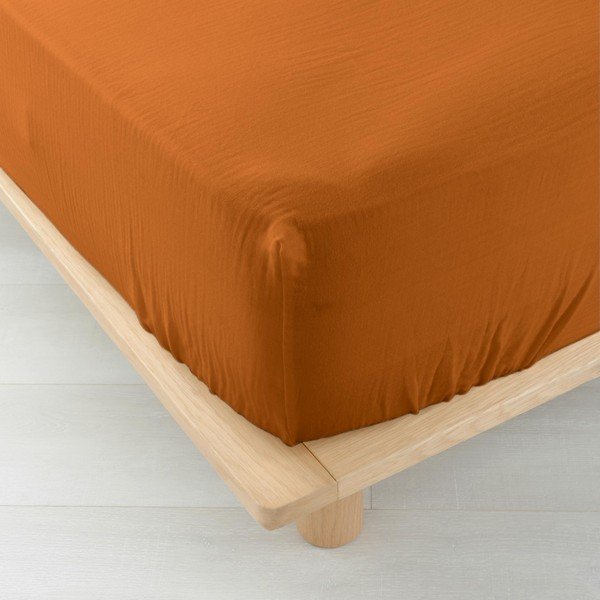 Lenzuolo con angoli arancione/marrone in mussola 140x190 cm Angelia – douceur d'intérieur