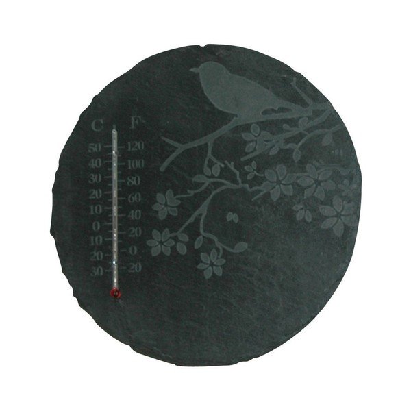 Břidlicový kulatý teploměr s motivem ptáčka Esschert Design, ⌀ 22 cm