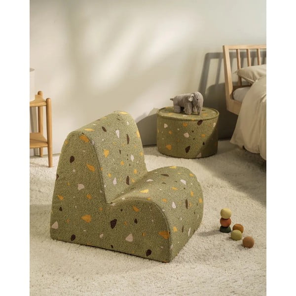 Poltrona per bambini verde con rivestimento in bouclé e ciniglia Terrazzo Cloud – Wigiwama-image-3