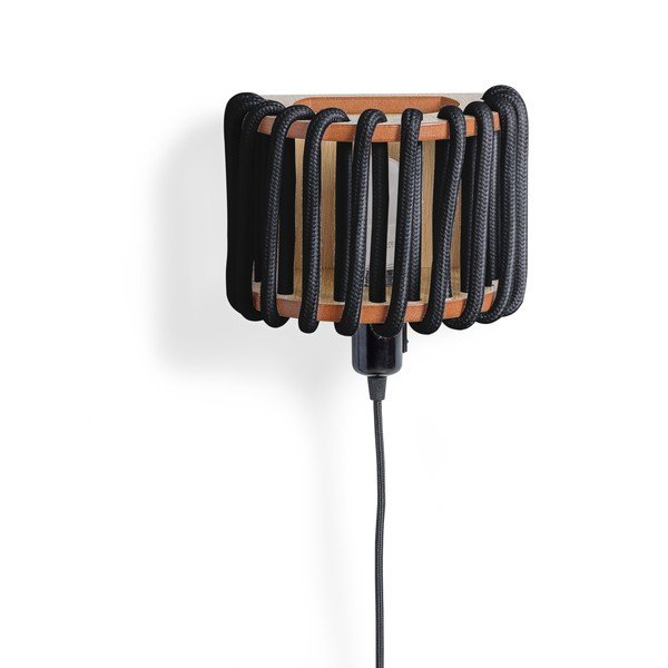 Lampada da parete nera con struttura in legno, lunghezza 20 cm Macaron - EMKO-image-1