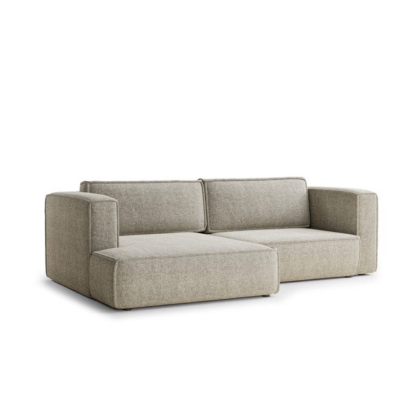 Divano angolare beige allungabile/con contenitore (con penisola a sinistra/con chaise lounge) con rivestimento in ciniglia Velto – Maison de Rêve