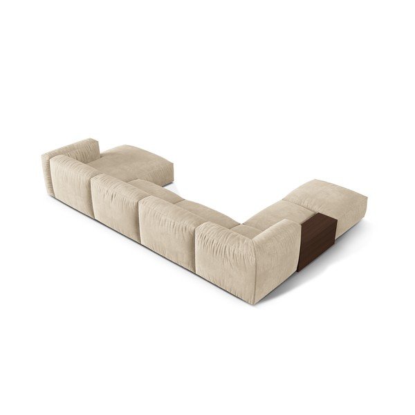Divano angolare componibile beige (con penisola a sinistra/a U) con rivestimento in velluto Martina – Micadoni -image-3