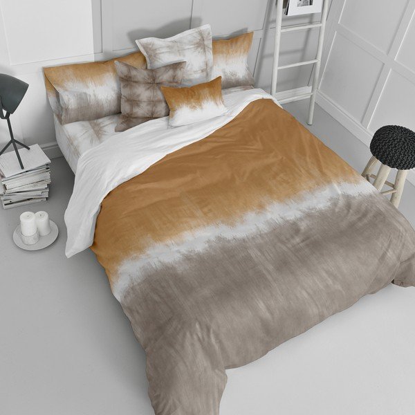 Copripiumino in cotone bianco e marrone per letto singolo 140x200 cm Tie dye - Blanc-image-1