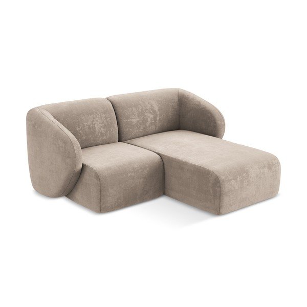 Divano angolare marrone chiaro (con penisola a destra/con chaise lounge) con rivestimento in ciniglia Lani – Makamii-image-2