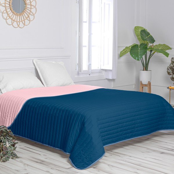 Copriletto trapuntato in cotone blu e rosa 180x260 cm Dash - Happy Friday-image-1