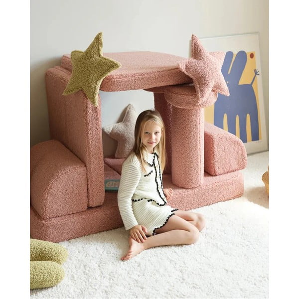 Cuscino per divano da bambini rosa con rivestimento in bouclé Star – Wigiwama-image-3