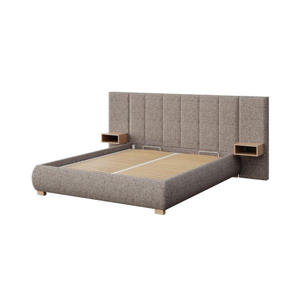 Letto matrimoniale imbottito marrone chiaro con rete inclusa 140x200 cm Fioro – MESONICA-image-2