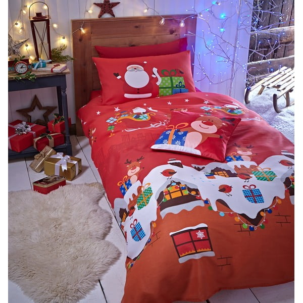 Biancheria da letto rossa Rudolf, 135 x 200 cm Santa's Christmas - Catherine Lansfield