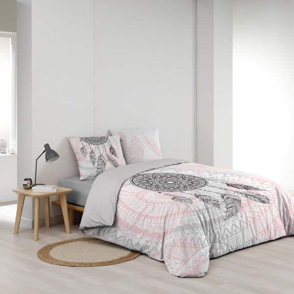 Biancheria da letto in cotone bianco e rosa per letto matrimoniale 200x200 cm Namaste - douceur d'intérieur-image-3