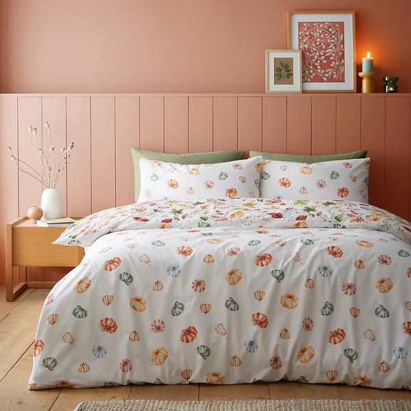Biancheria da letto bianca/arancione per letto singolo 135x200 cm Autumn Pumpkins – Catherine Lansfield-image-2