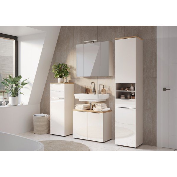 Mobile per bagno color crema lucido alto/stretto 39x190 cm Tavira – Germania-image-1