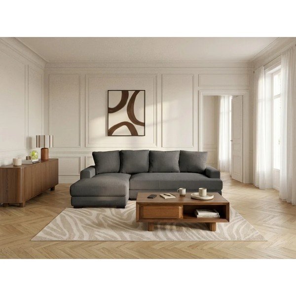 Divano angolare grigio scuro allungabile/con contenitore (con penisola a sinistra/con chaise lounge) con rivestimento in velluto a coste Campi – Bobochic Paris-image-1
