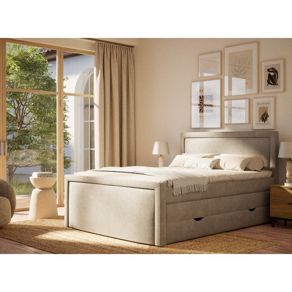 Letto boxspring greige con contenitore 200x200 cm Fresco – Maison de Rêve-image-1