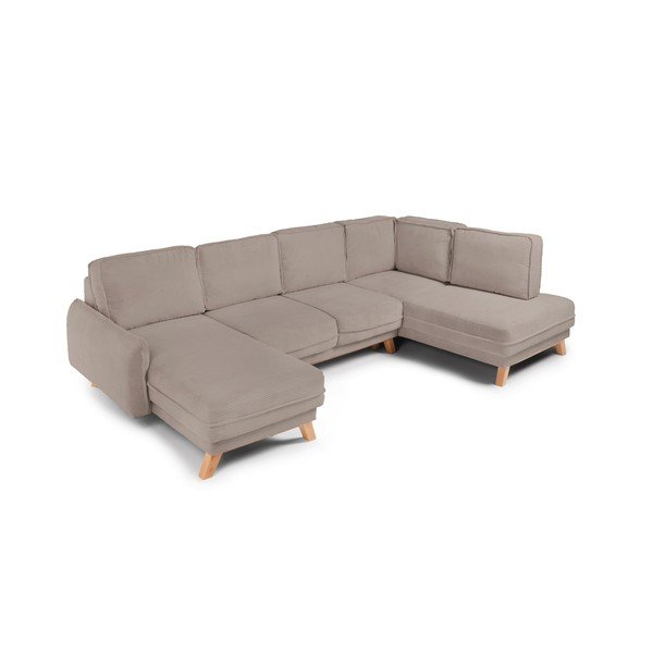 Divano angolare grigio tortora allungabile/con contenitore (con penisola a destra/a U) con rivestimento in velluto a coste Tori – Bonami Selection-image-1