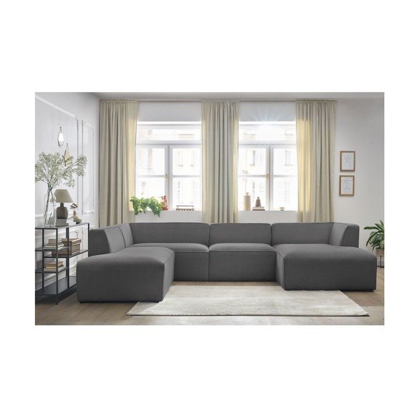 Divano angolare componibile grigio scuro (penisola a sinistra/a U) con rivestimento in velluto a coste Megeve – Bobochic Paris-image-1