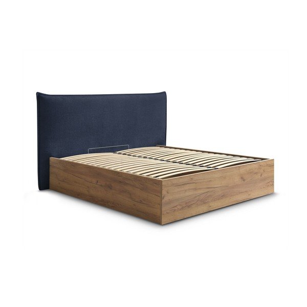 Letto matrimoniale imbottito/in truciolato blu imbottito con contenitore con rete inclusa 180x200 cm Charlie – Bobochic Paris