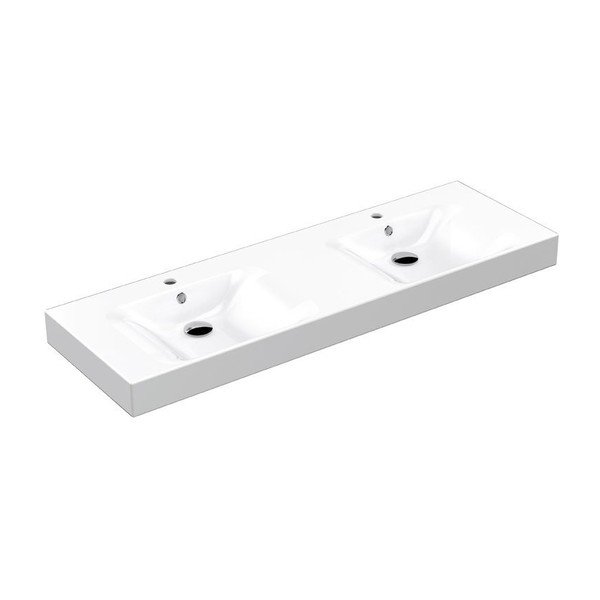 Doppio lavabo bianco in ceramica 140x45 cm Cento – Sapho