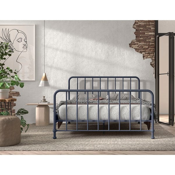 Letto singolo blu in metallo con rete 160x200 cm BRONXX - Vipack-image-3