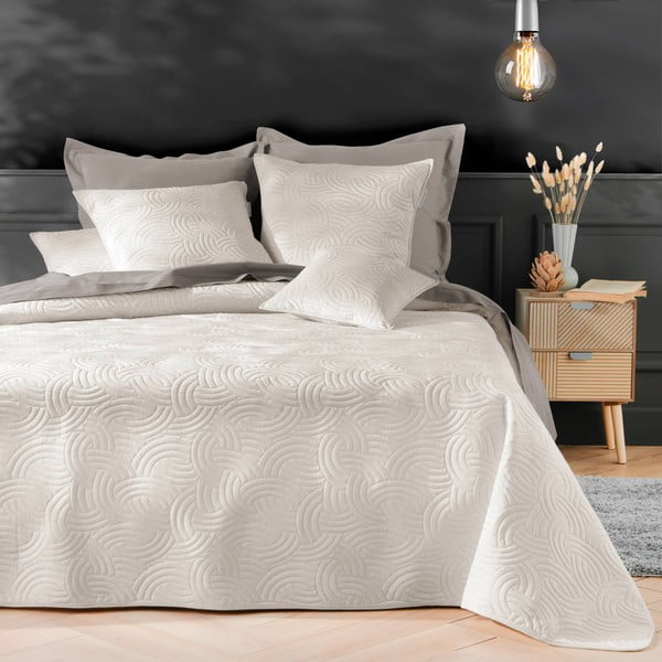 Set con copriletto e federa color crema in velluto 240x260 cm Solange – douceur d'intérieur-image-1