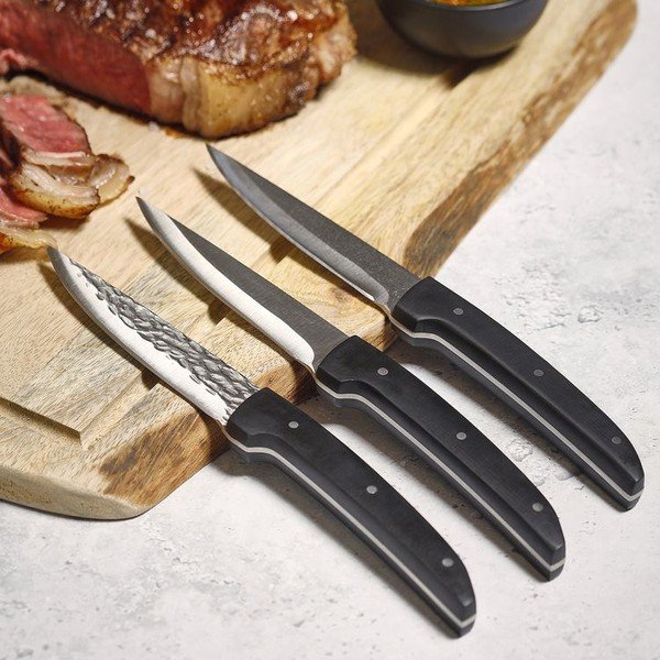 Set di coltelli da carne nero/argentato in acciaio 4 pz Carne – BonBistro-image-1