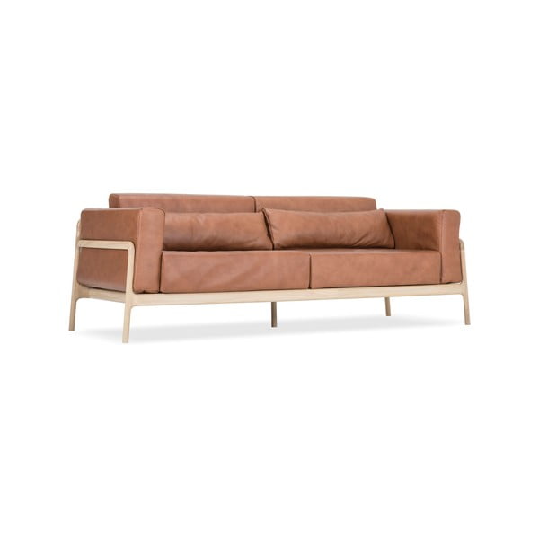 Divano in pelle di bufalo marrone cognac con struttura in rovere massiccio, 210 cm Fawn - Gazzda